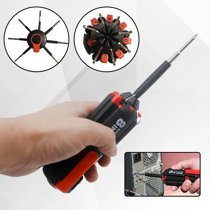 8-in-1 Folding Screwdriver with Built-In LED Work Light & Flashlight