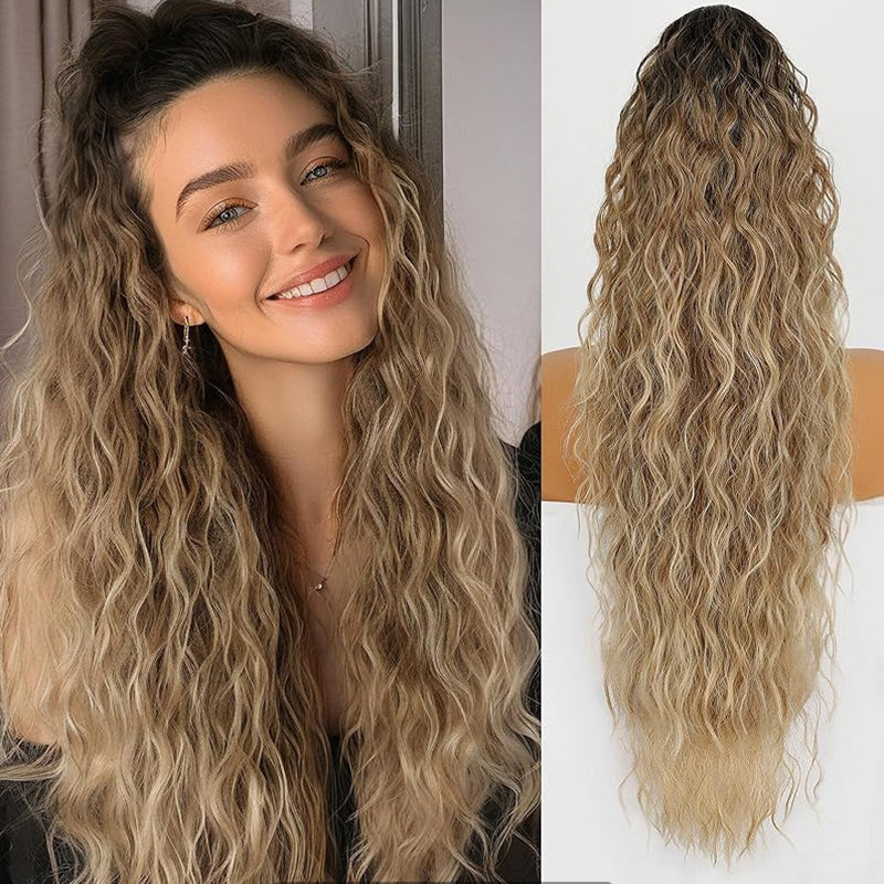 Long Wavy Ponytail Hairpiece (Water Wave) – Full Ponytail with Clip for Everyday and Party