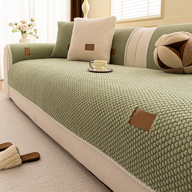 Non-slip sofa cover with textured design and stain-resistant fabric