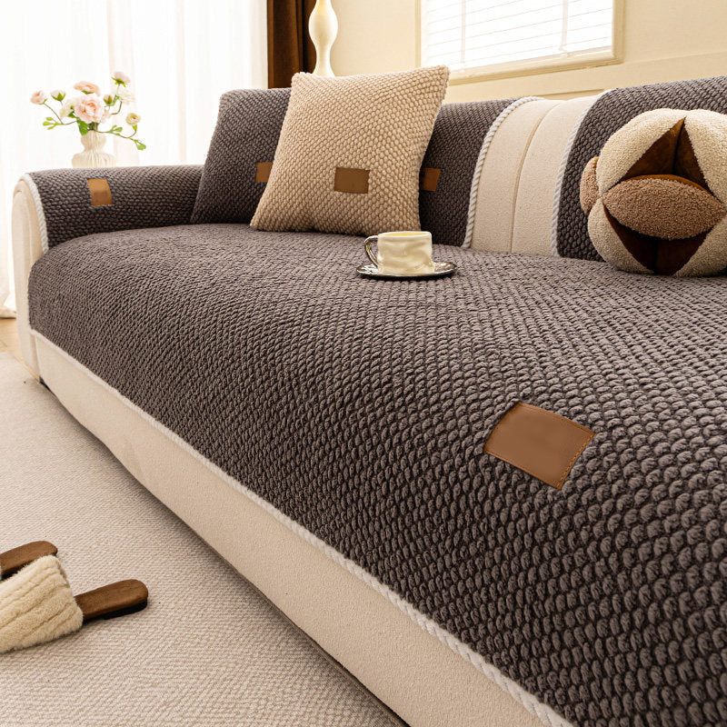 Non-slip sofa cover with textured design and stain-resistant fabric