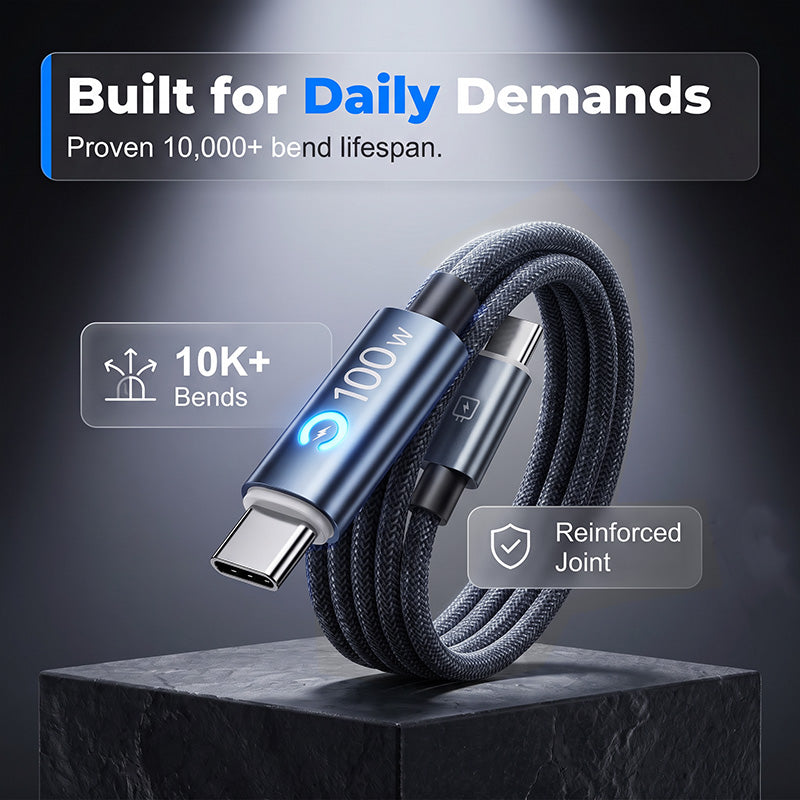 Type-C to Type-C Fast Charging Cable – 100W, Automatic Power Cut-Off & Reinforced Triple Structure – Perfect for Laptops, Tablets and Smartphones