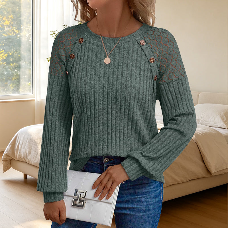 Long-Sleeved, Ribbed Knit Casual Top for Women