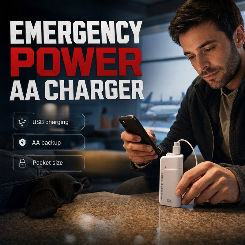 Portable Emergency Mobile Phone Charger Powered by AA Batteries, Built-In LED Flashlight, Perfect for Travel and Outdoor Emergencies