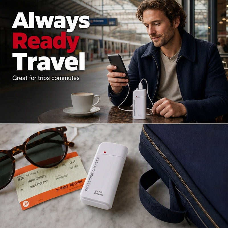 Portable Emergency Mobile Phone Charger Powered by AA Batteries, Built-In LED Flashlight, Perfect for Travel and Outdoor Emergencies