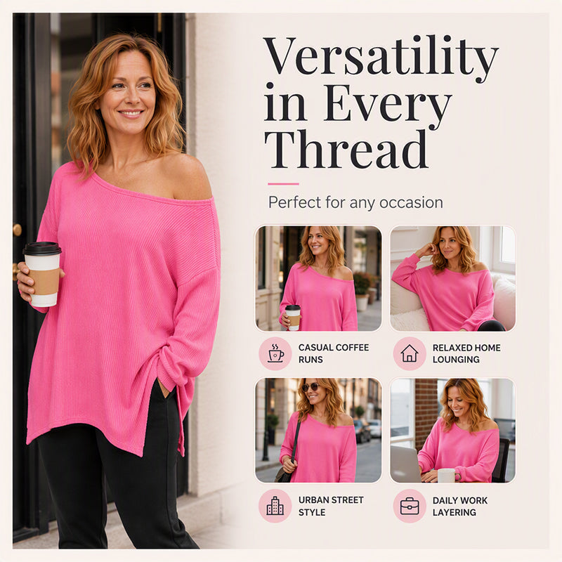 Off-Shoulder Blouse with Side Split – Flowing Drape & Modern Edge for Any Casual Occasion