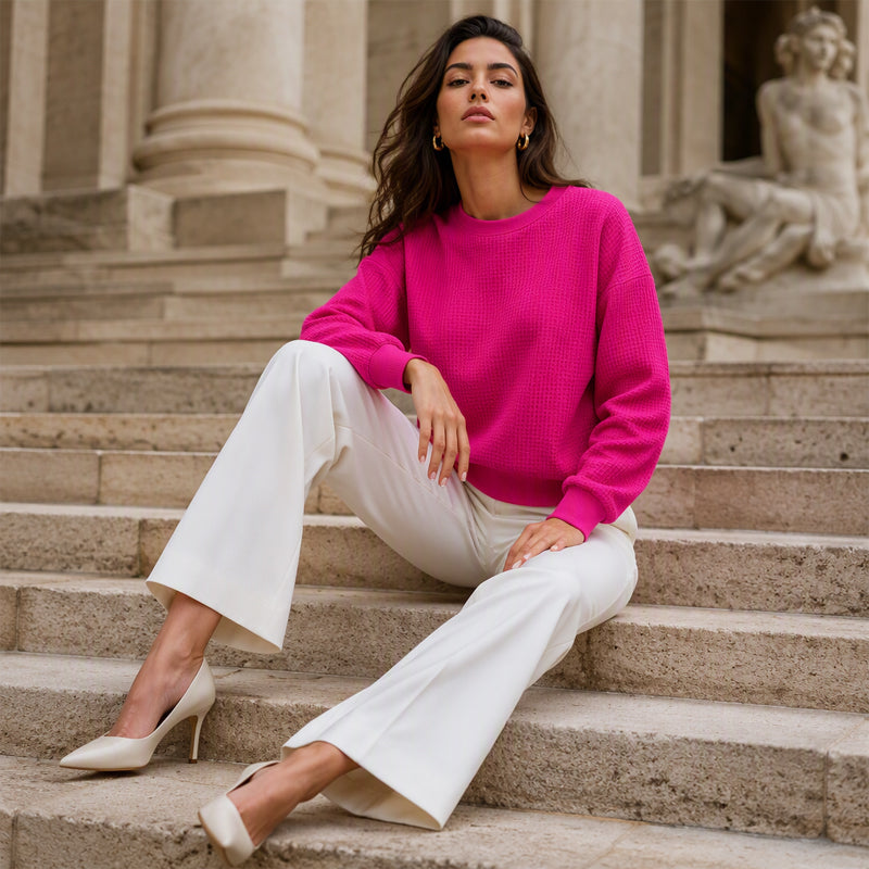 Waffle Texture Sweatshirt – Easy Breezy Fit & Classic Style for Any Casual Look