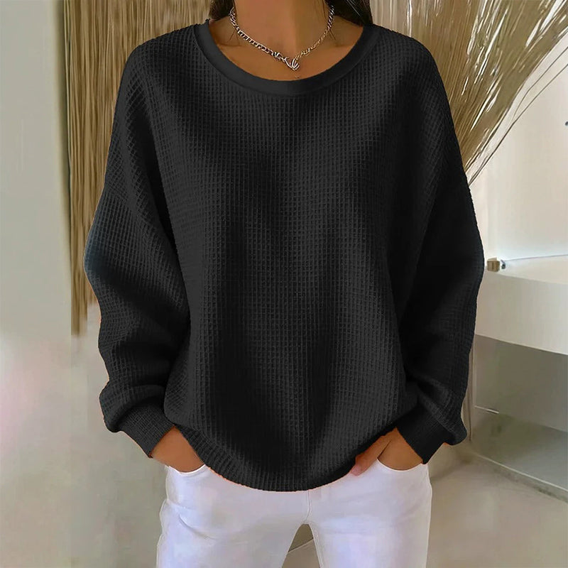 Waffle Texture Sweatshirt – Easy Breezy Fit & Classic Style for Any Casual Look