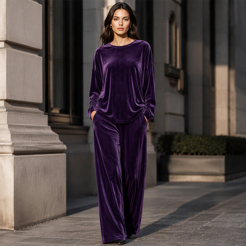 Women's Velvet Set – Long Sleeve Top & Wide Leg Trousers