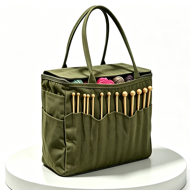 No More Tangled Yarn! Canvas Yarn Storage Bag with Needle Pockets