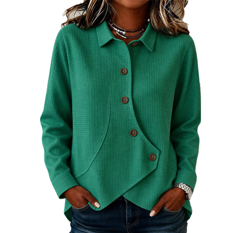 Soft Waffle Knit Top with Irregular Hem – Versatile Colors for Any Casual Occasion