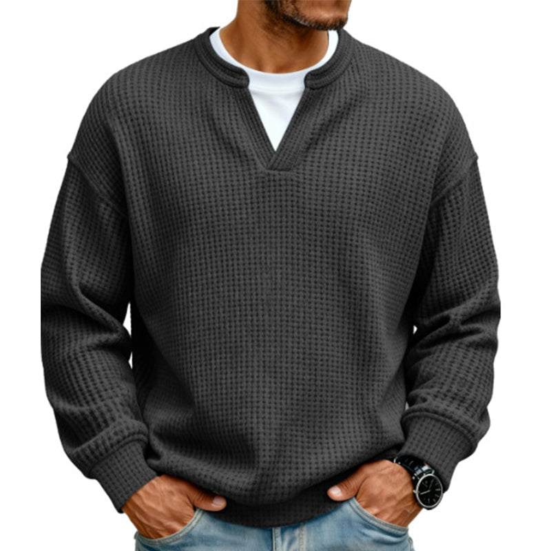 Layered Comfortable Waffle Sweater