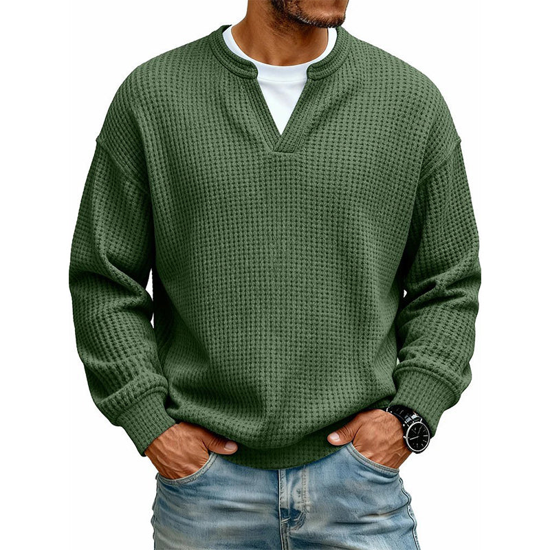 Layered Comfortable Waffle Sweater