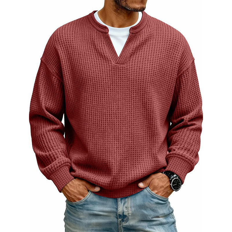 Layered Comfortable Waffle Sweater