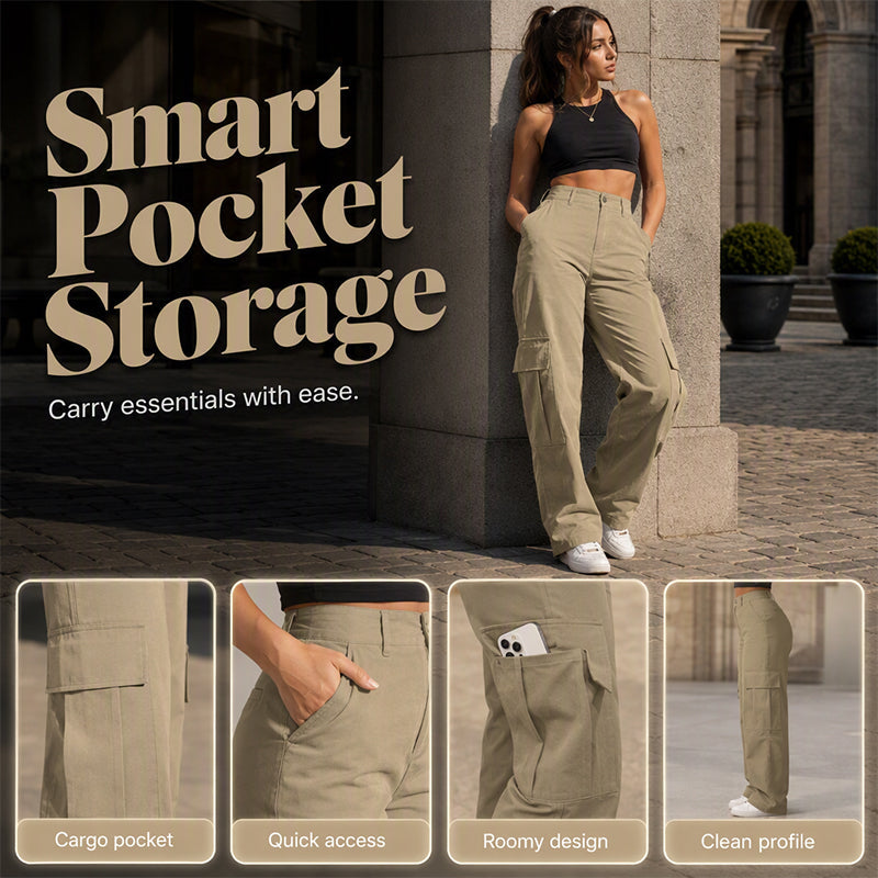 More Pockets, Easy Movement | Women's High-Waist Straight-Leg Cargo Pants
