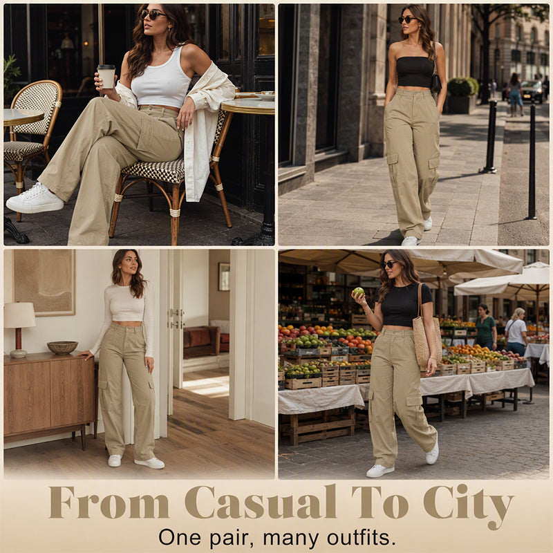 More Pockets, Easy Movement | Women's High-Waist Straight-Leg Cargo Pants