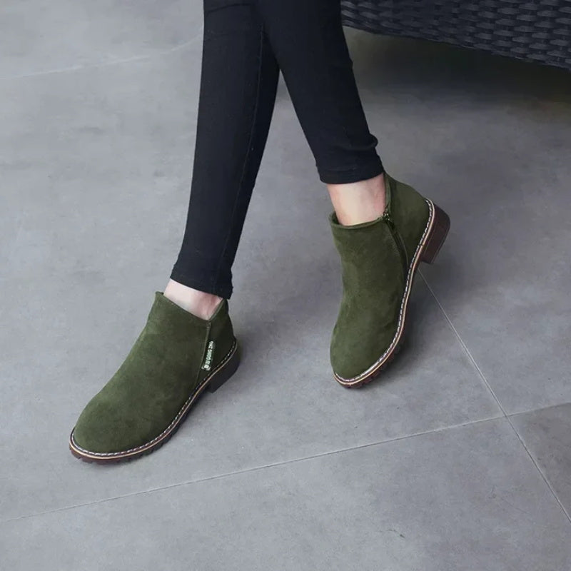 Women's Side Zipper Low Heel Ankle Boots