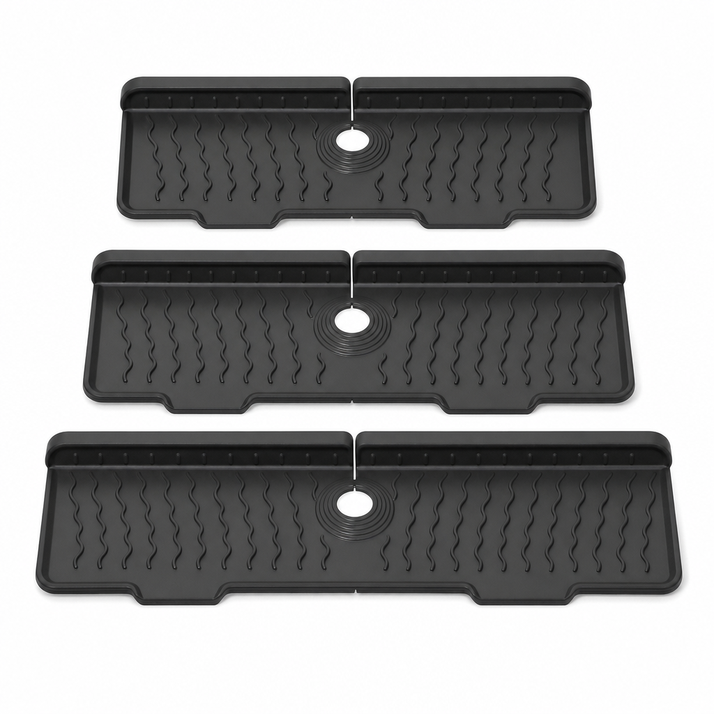 Trimmable Silicone Splash Guard Mat for Faucet – Self-Draining & Keeps Counter Dry