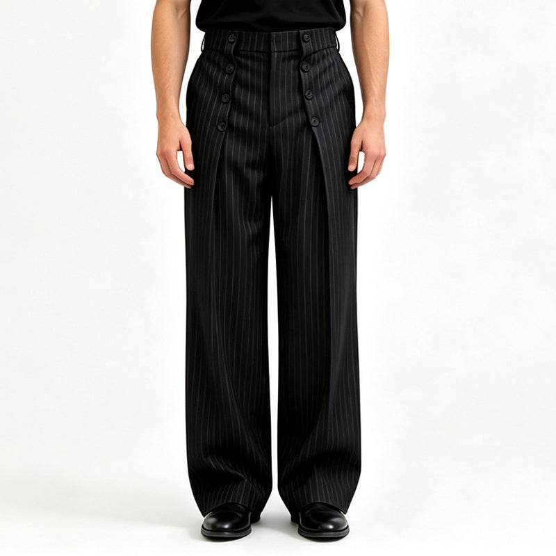 Tailored Waist, Effortless Drape | Men's Double-Breasted High-Waist Pants