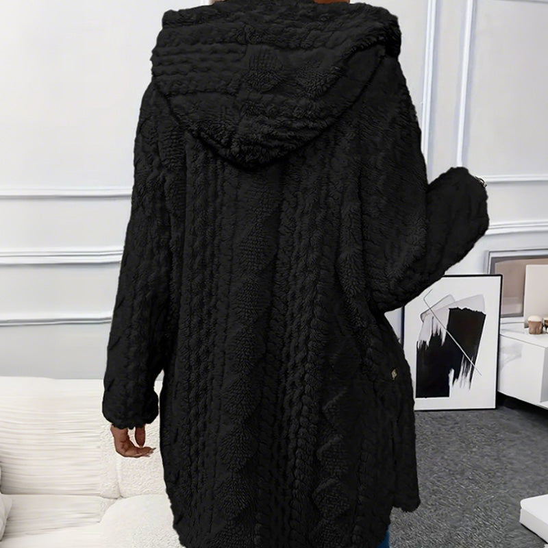 Women's Hooded Plush Fleece Button Jacket