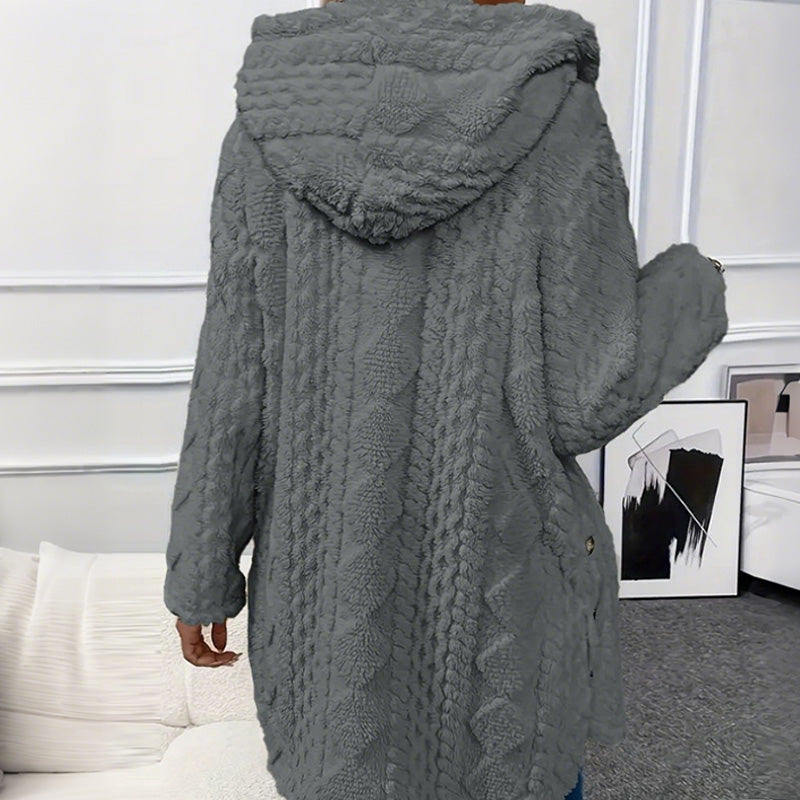 Women's Hooded Plush Fleece Button Jacket