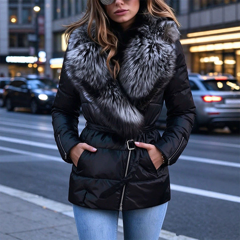 Quilted Women's Jacket with Faux Fur Collar