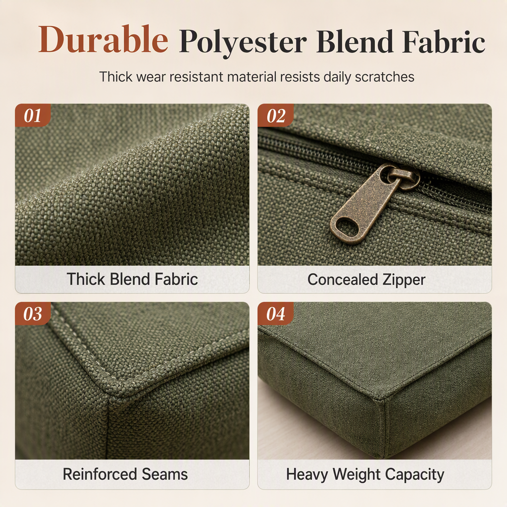Storage Stool Cover: Fill with Clothes, Wide Zipper, Washable, 45x45x23cm