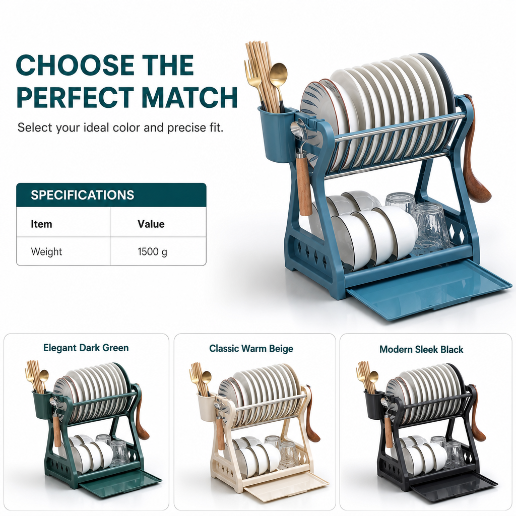 Multi-Layer Steel Dish Drying Rack – Vertical Storage, Drip Tray, Tool-Free Install