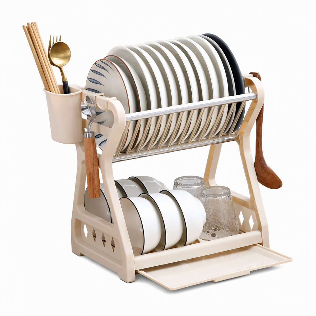 Multi-Layer Steel Dish Drying Rack – Vertical Storage, Drip Tray, Tool-Free Install