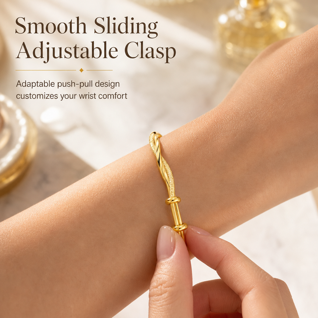 Infinite Mobius Twist Bangle: Smooth Sliding Adjustable Clasp, Dual Textured Finish, Electroplated Anti-Fade Jewelry