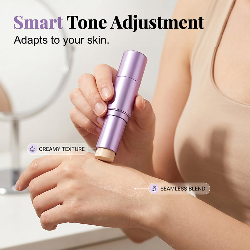 2-in-1 Color-Changing Foundation Stick – Built-In Brush, Smooth Buildable Coverage & Easy On-the-Go Makeup
