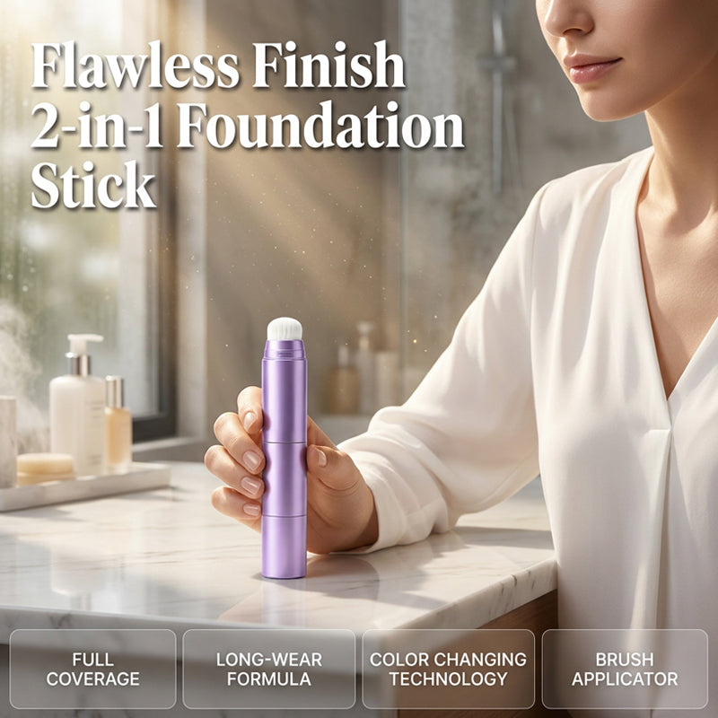 2-in-1 Color-Changing Foundation Stick – Built-In Brush, Smooth Buildable Coverage & Easy On-the-Go Makeup
