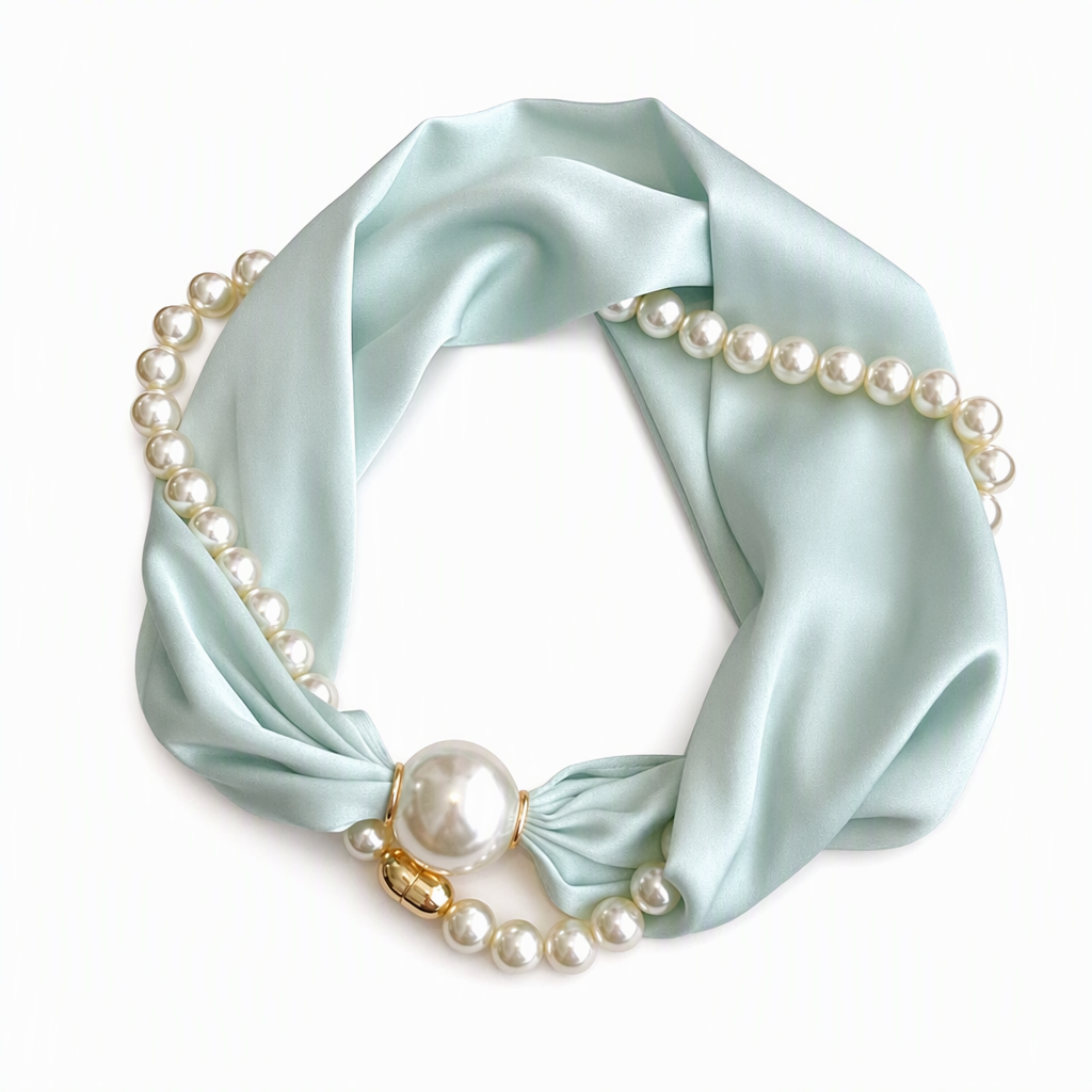 Decorative Scarf Necklace with Pearls, Elegant Style