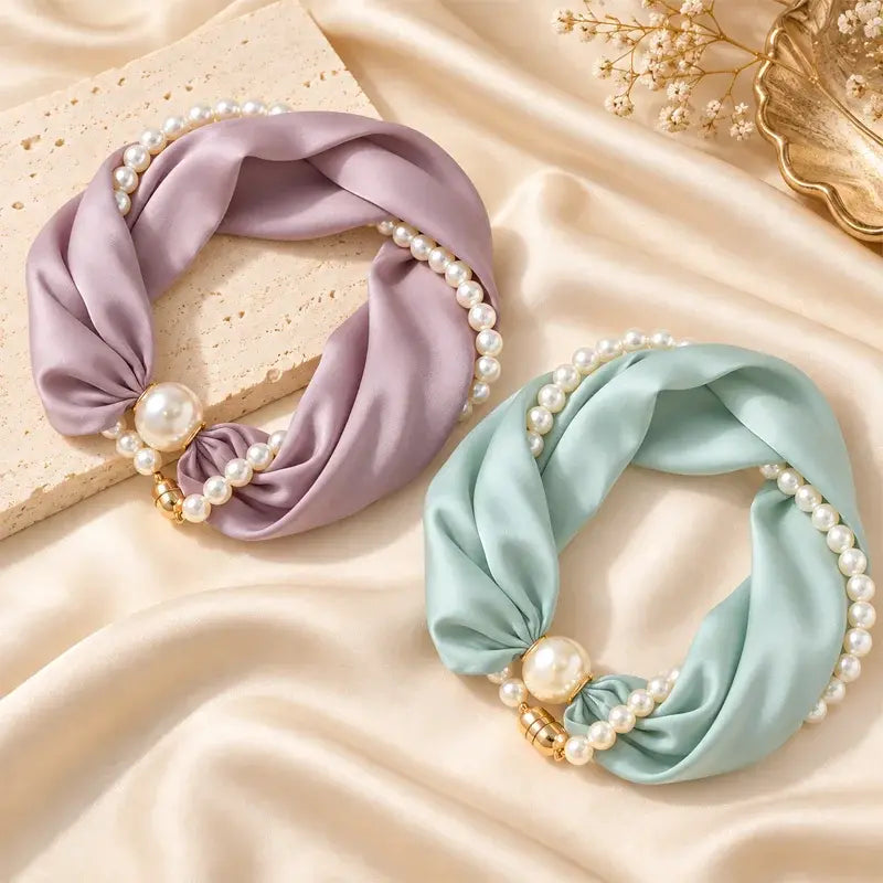 Decorative Scarf Necklace with Pearls, Elegant Style