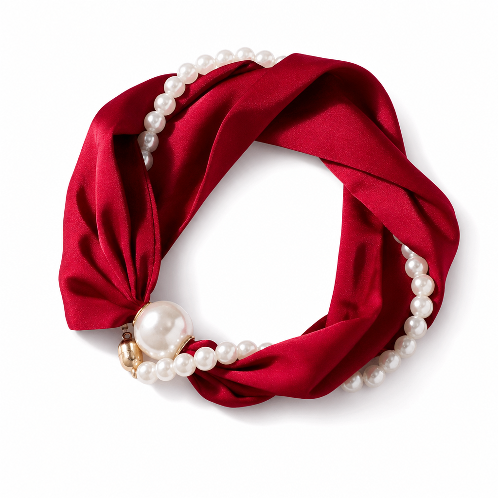 Decorative Scarf Necklace with Pearls, Elegant Style