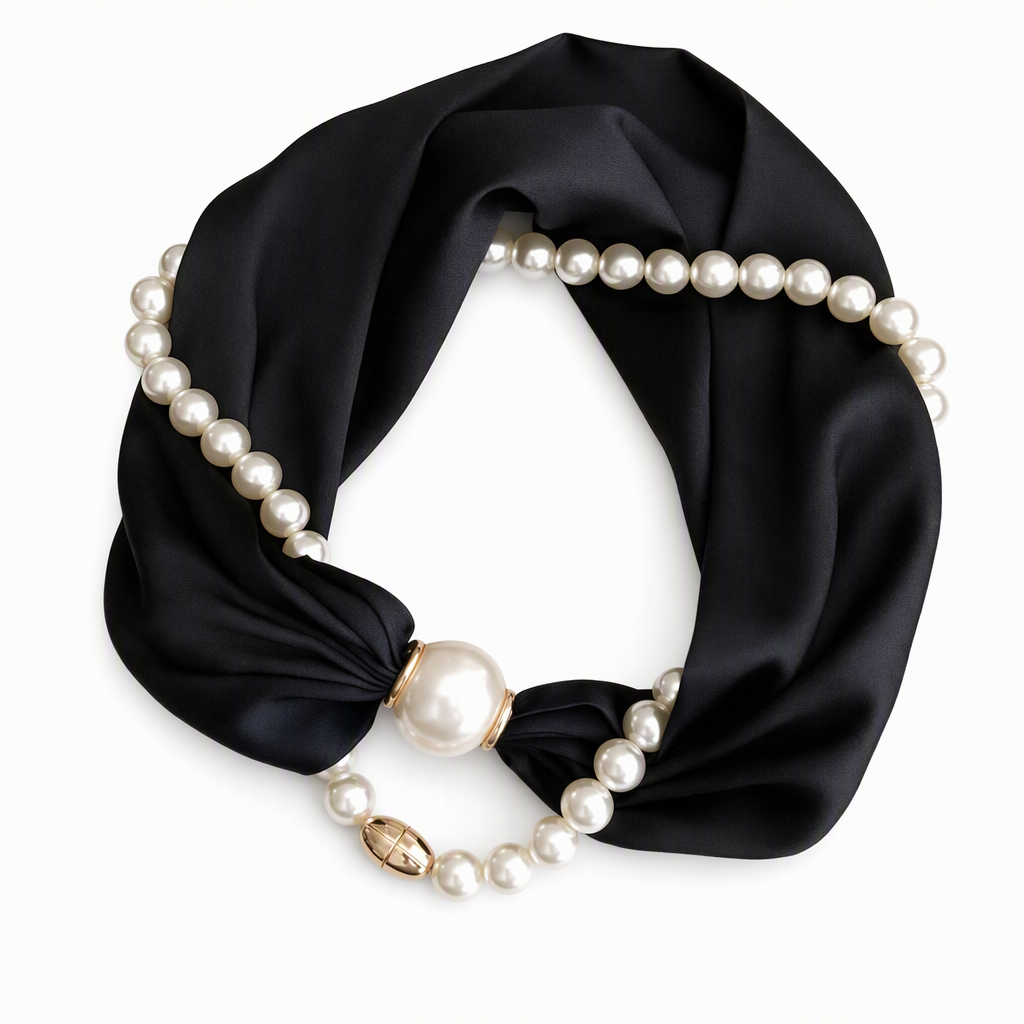 Decorative Scarf Necklace with Pearls, Elegant Style
