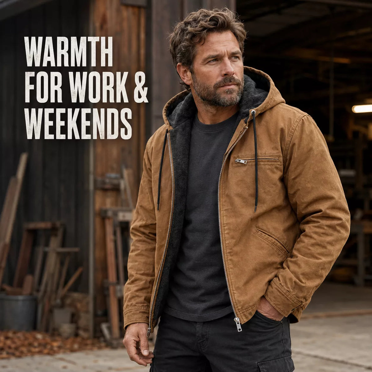 Men's Plush-Lined Hooded Work Jacket