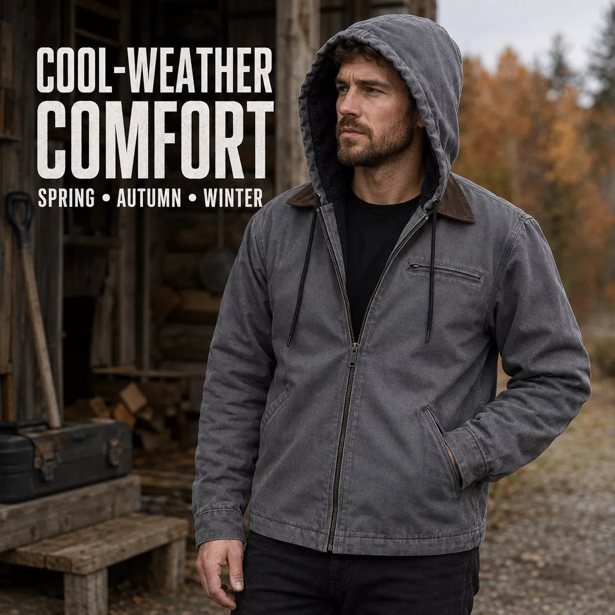 Men's Plush-Lined Hooded Work Jacket