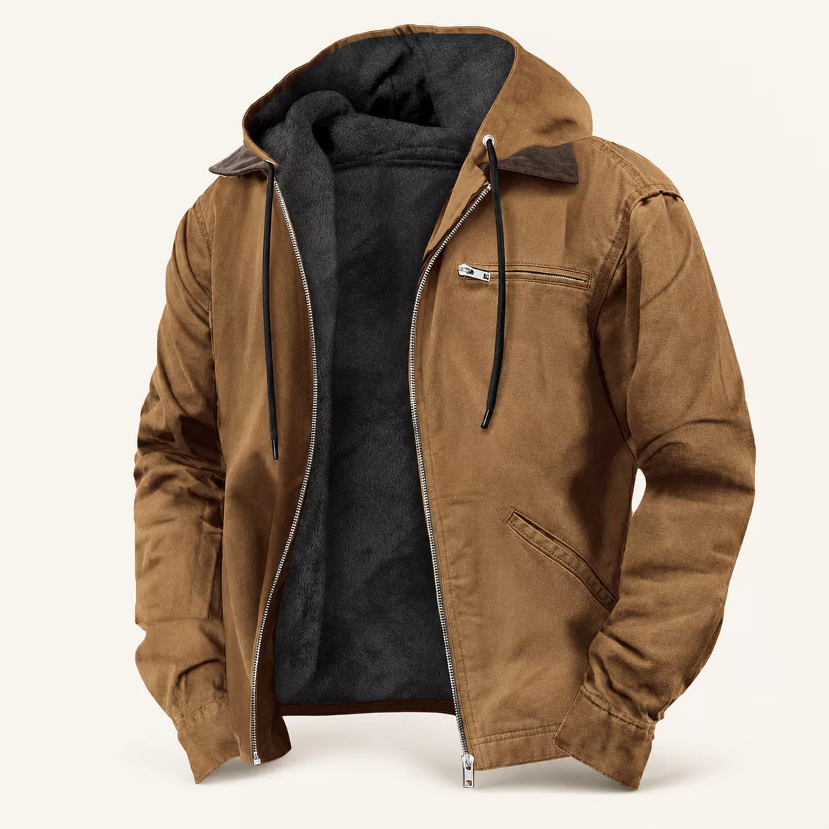 Men's Plush-Lined Hooded Work Jacket