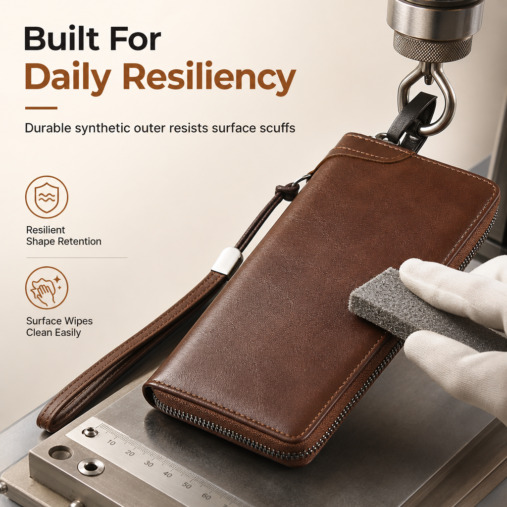 Structured Everyday Clutch Wallet – Rigid Zip, Flat Banknotes, Multi-Compartment, Scratch-Resistant