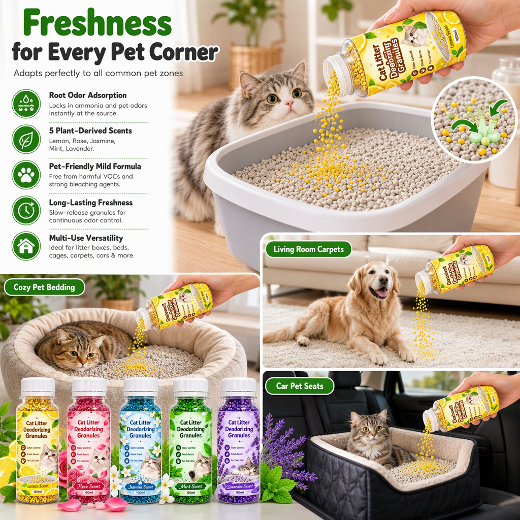 Cat Litter Deodorizing Granules – Easy Sprinkle-On Odor Control in Five Fresh Scents