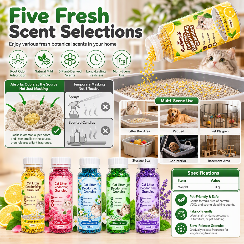 Cat Litter Deodorizing Granules – Easy Sprinkle-On Odor Control in Five Fresh Scents