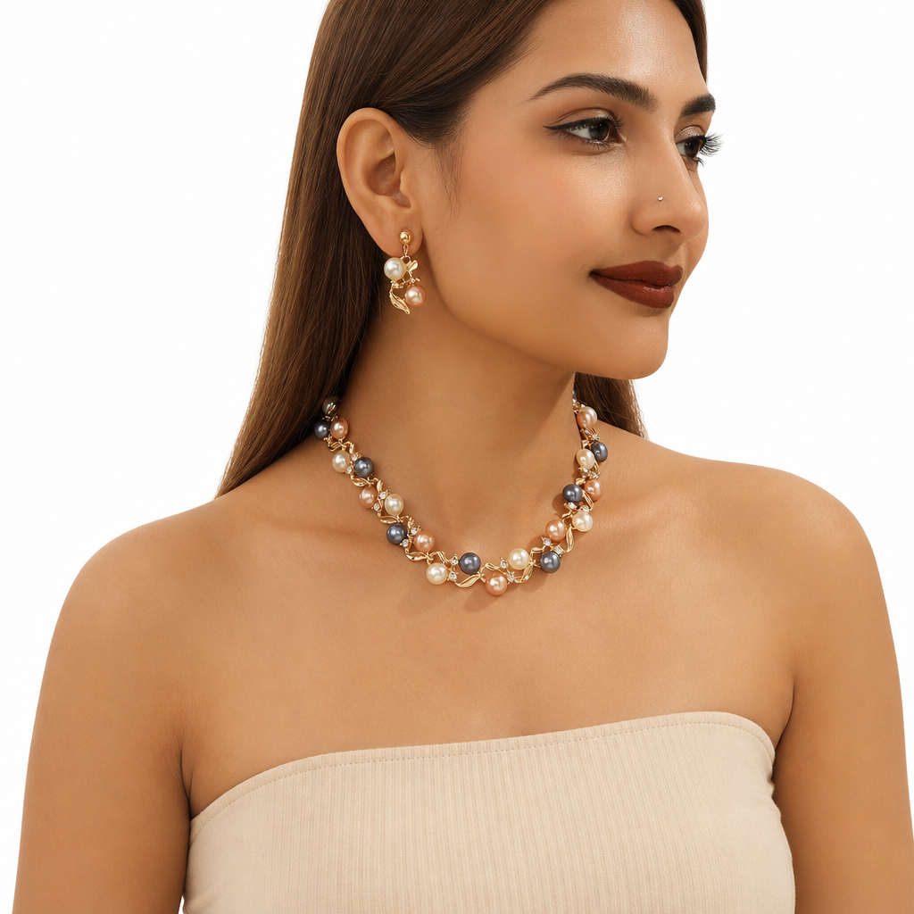 Vintage Floral Jewelry Set – Pearl Crystal Accent, Elegant, Long-Lasting Shine
