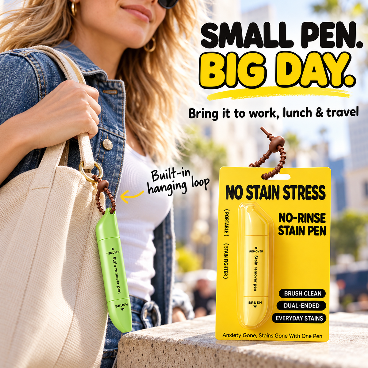Portable Dual-Head Stain Removal Pen – Rollerball and Silicone Brush, Spot Cleaning & Water-Free – Perfect for Travel, Dinners and Everyday Use