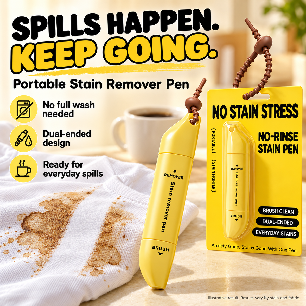 Portable Dual-Head Stain Removal Pen – Rollerball and Silicone Brush, Spot Cleaning & Water-Free – Perfect for Travel, Dinners and Everyday Use