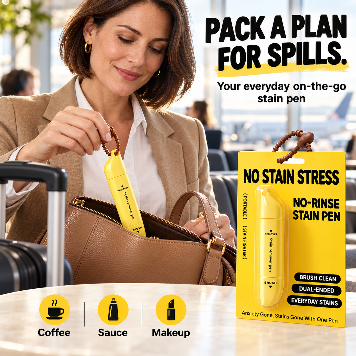 Portable Dual-Head Stain Removal Pen – Rollerball and Silicone Brush, Spot Cleaning & Water-Free – Perfect for Travel, Dinners and Everyday Use