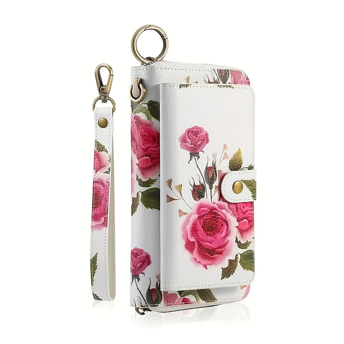 Floral Rose Print Long Wallet with Card Slots and Phone Pocket