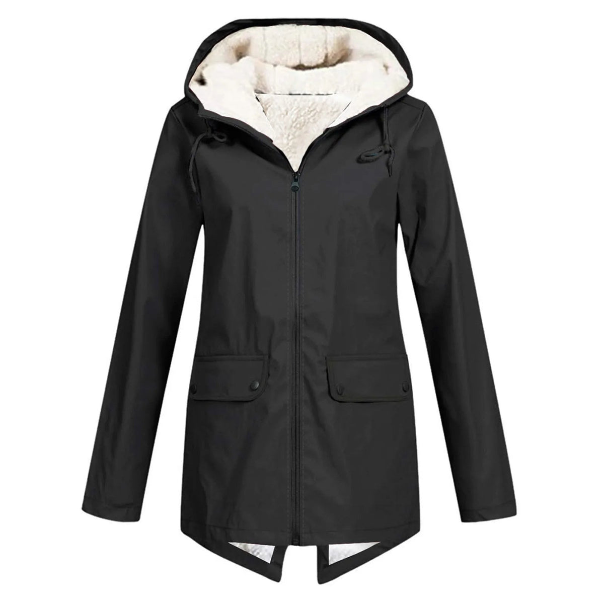 Water-Repellent Women's Jacket with Hood and Sherpa Lining