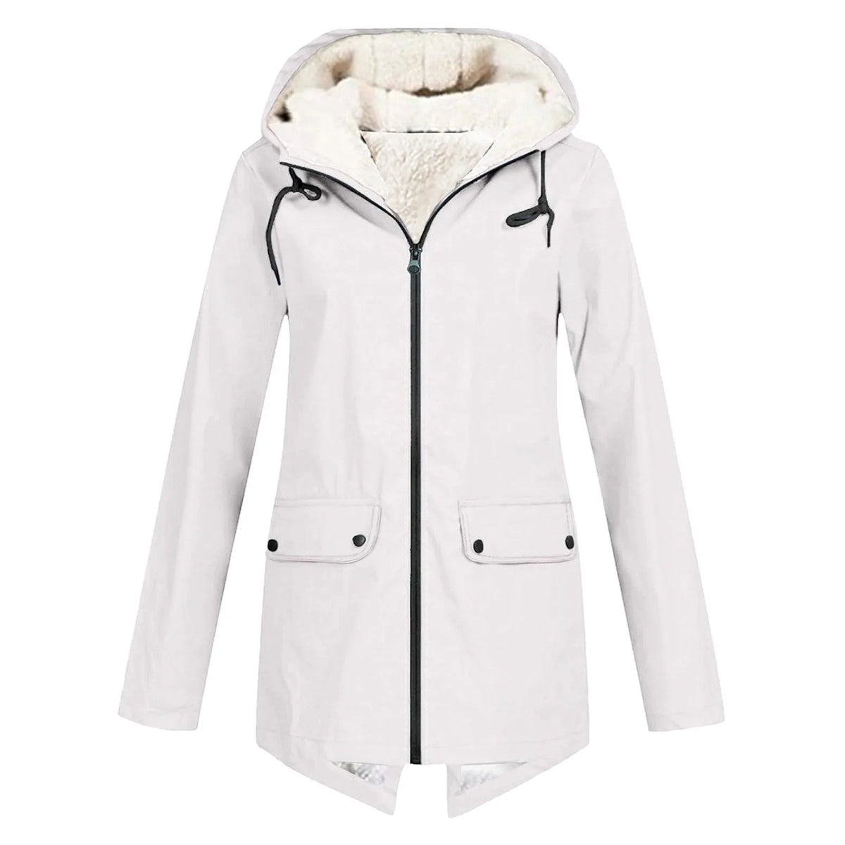 Water-Repellent Women's Jacket with Hood and Sherpa Lining