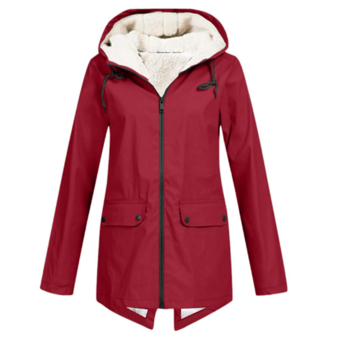 Water-Repellent Women's Jacket with Hood and Sherpa Lining