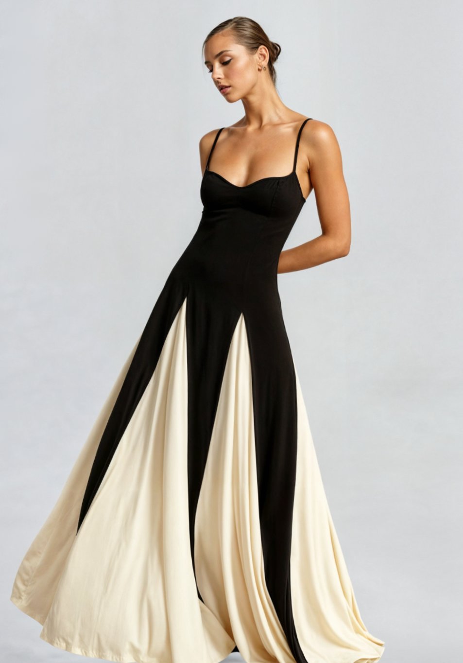 Women's Formal Maxi Gown Sweetheart Two-Tone Flared Skirt